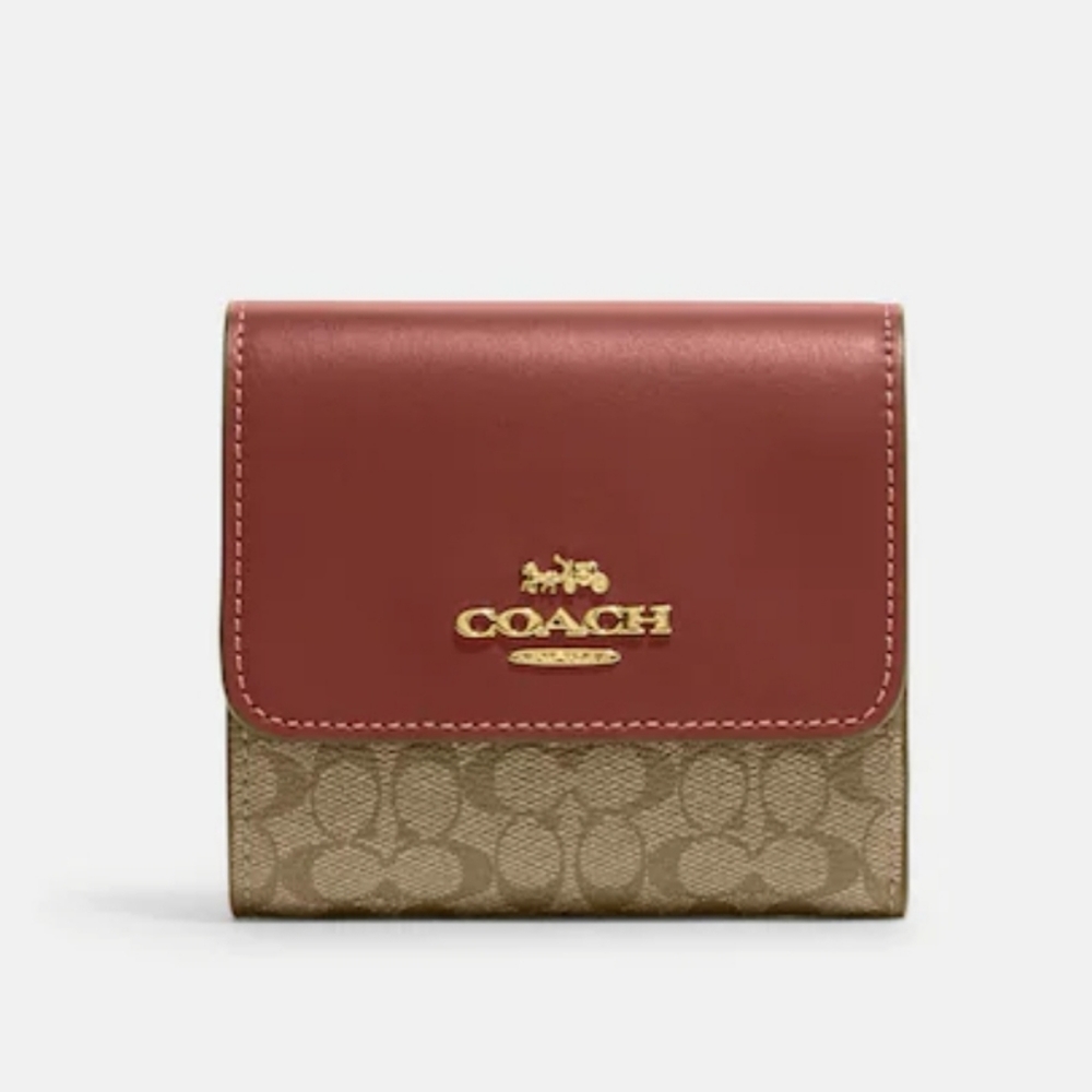 Coach Small Trifold Wallet In Signature Canvas